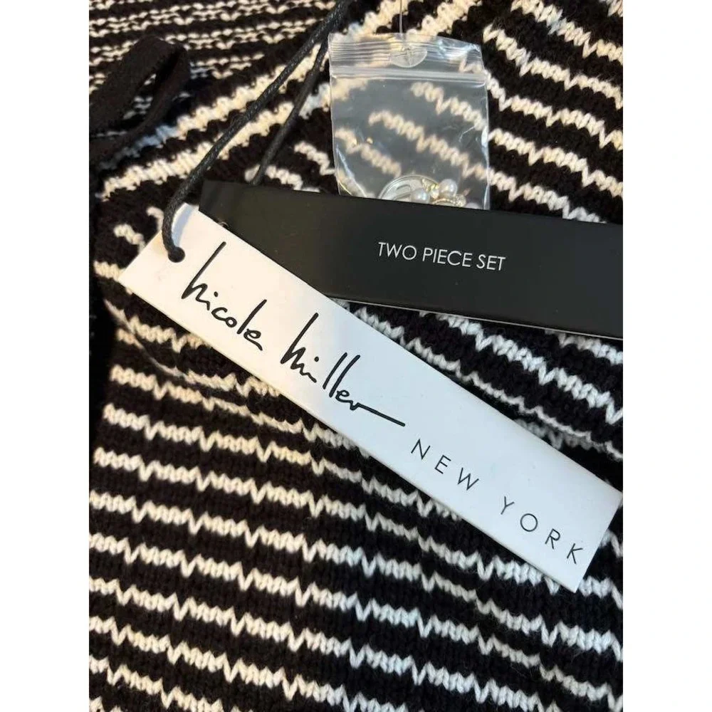 Nicole Miller 2 piece sweater and dress Black White. Jewels. Bows. Stretch. LGE - Picture 16 of 16